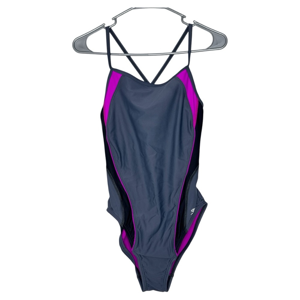 Speedo Gray and Pink Swimsuit Powerflex Eco Size 8